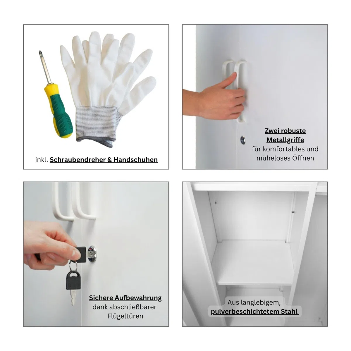 PROREGAL Putzmittelschrank Rhino Metall 2 Türen abschließbar Besenschrank schmal 170x70x30cm 5 Fächern & Kleiderstange Stahl Weiß Putzschrank Mehrzweckschrank Haushaltsschrank Flügeltürenschrank