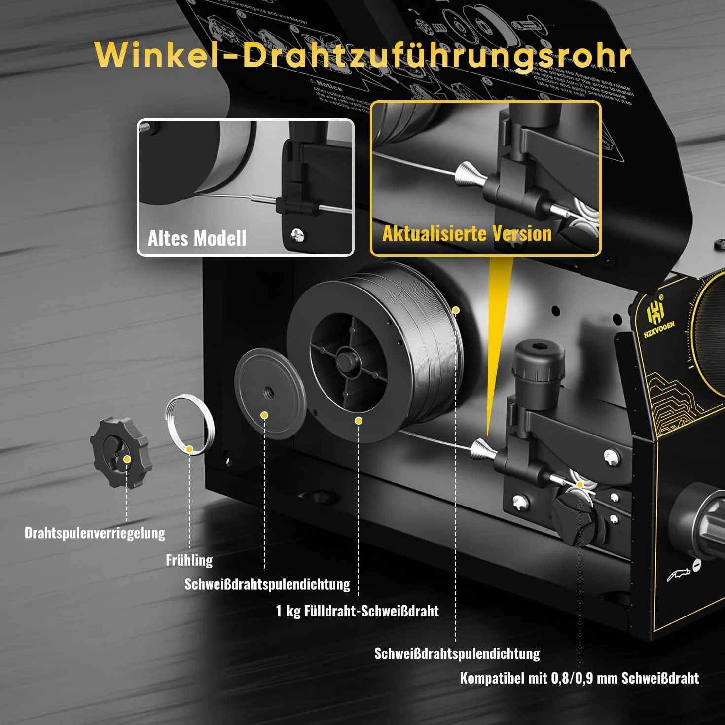 H HZXVOGEN 140A MIG-Schweißgerät, 230V Fülldraht-MIG/Lift-TIG/Elektroden-Schweißgerät 3 in 1 mit Synergic, IGBT Inverter Tragbares gasloses MIG-Schweißgerät MIG-Schweißgerät für Anfänger (HVM140)