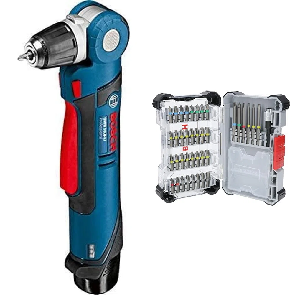 Bosch Professional 12V System Akku Winkelbohrmaschine GWB 12V-10 (L-BOXX, ohne Akku/ Ladegerät) + 40x Extrahartes Schrauberbit-Set, Amazon Exklusiv, 40-tlg. (197 x 110,5 mm)