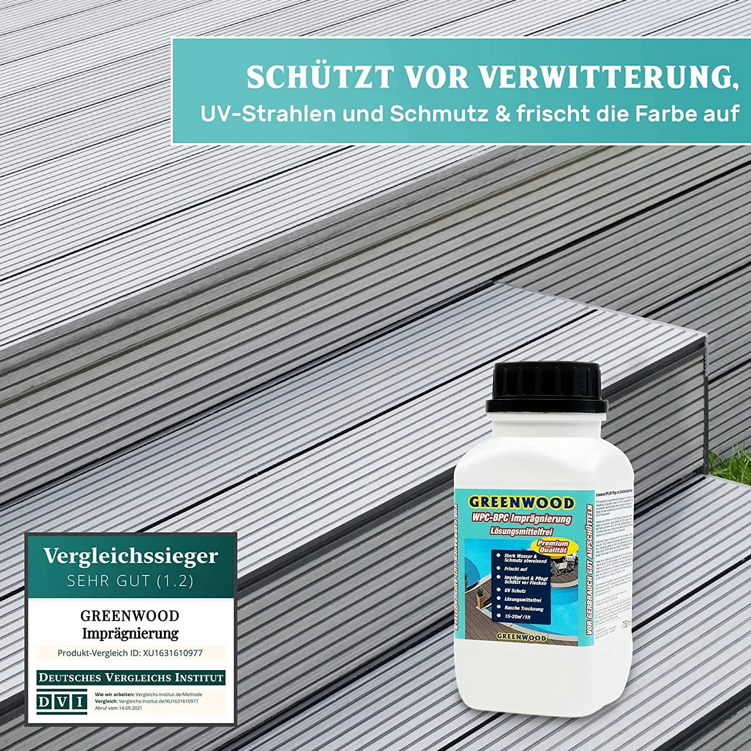 Greenwood WPC & BPC Imprägnierung Anthrazit -Grau - Imprägniermittel mit Farbe - Terrassen Pflegemittel mit UV-Schutz - ECO Lösungsmittelfrei - 2,5 Liter