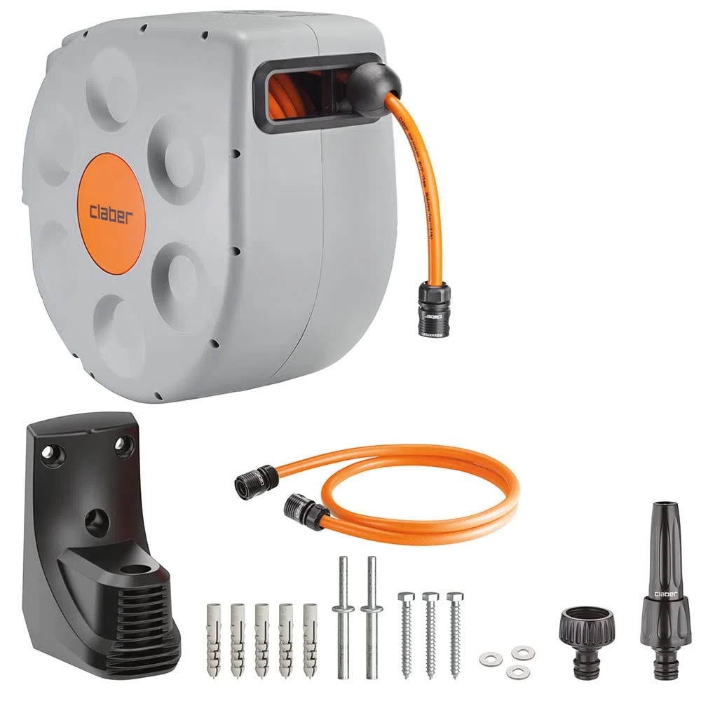 Claber Rotoroll Evolution 30 m, Automatische Schlauchtrommel der Wand Aufhängbar mit Slow Rewind