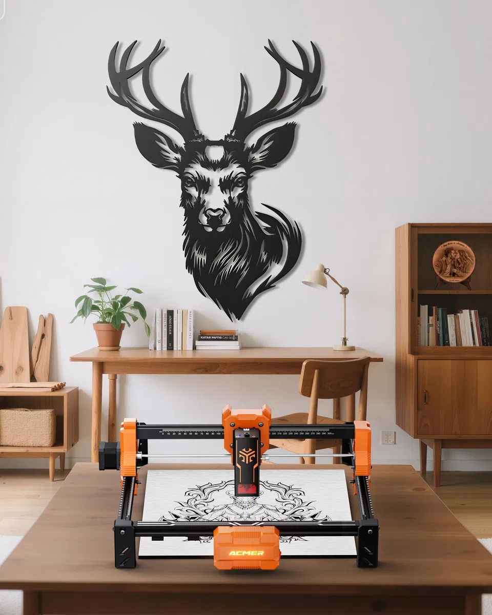 ACMER S2 12W Laser Cutter, 72W Leistung Laser Graviermaschine, Gravieren und Schneiden von Holzplatten mit nur einem Klick für Geldverdienen kleine Unternehmen, Heimwerkerarbeiten, 300 * 300mm
