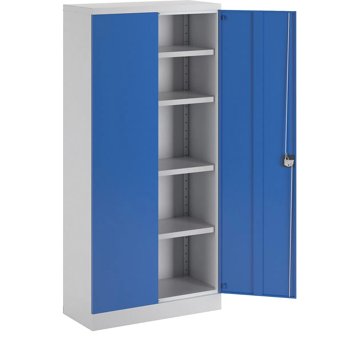eurokraft | Stahlschrank Nilas | mit 4 Fachböden | HxBxT 1950 x 915 x 421 mm | lichtGrau/Enzianblau