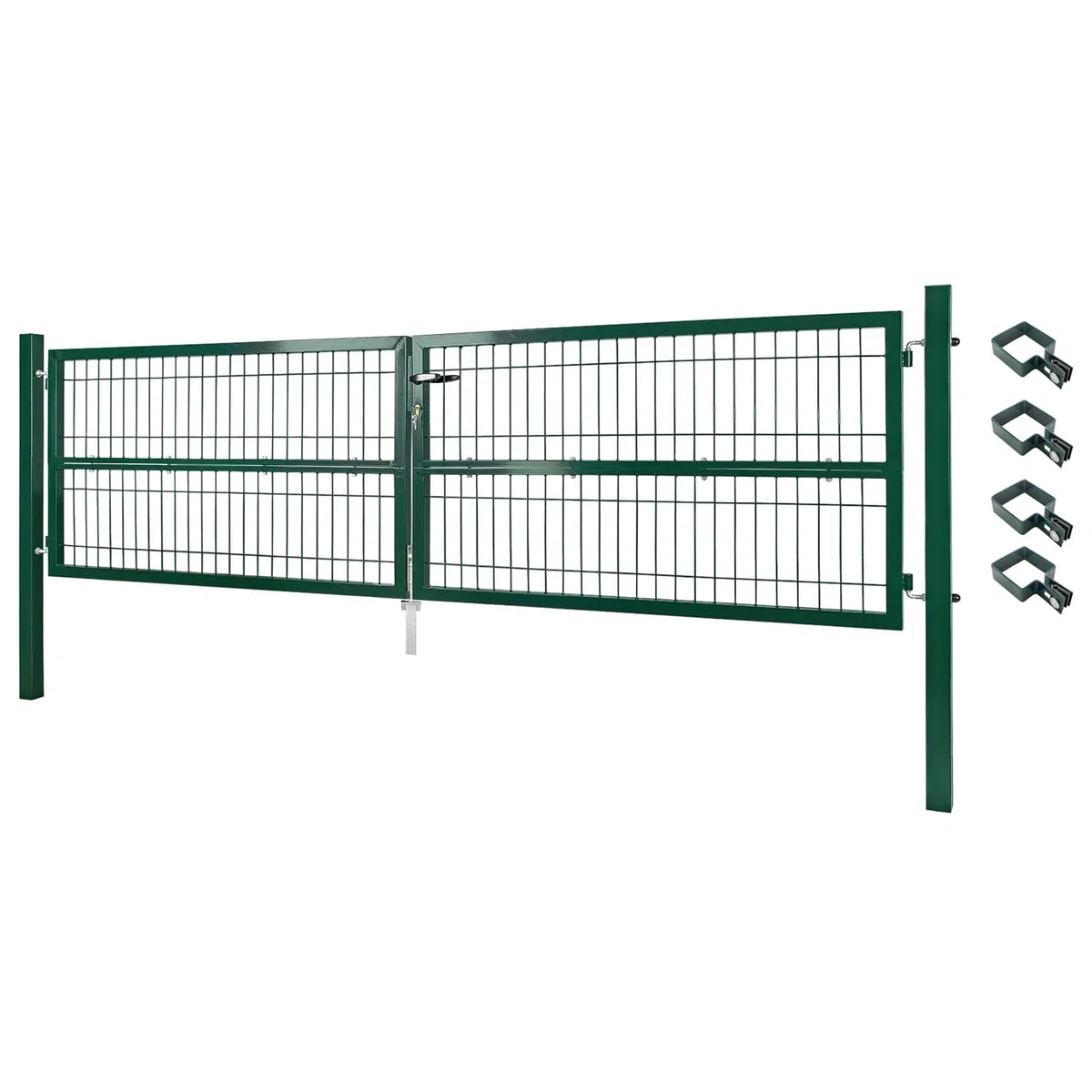 Gartentor Tor 300 x 80 cm Gartenzaun Zaun Doppelflügelig Gartentür aus Metall für Stabmattenzaun Abschließbar inkl. Pfosten Grün V2Aox