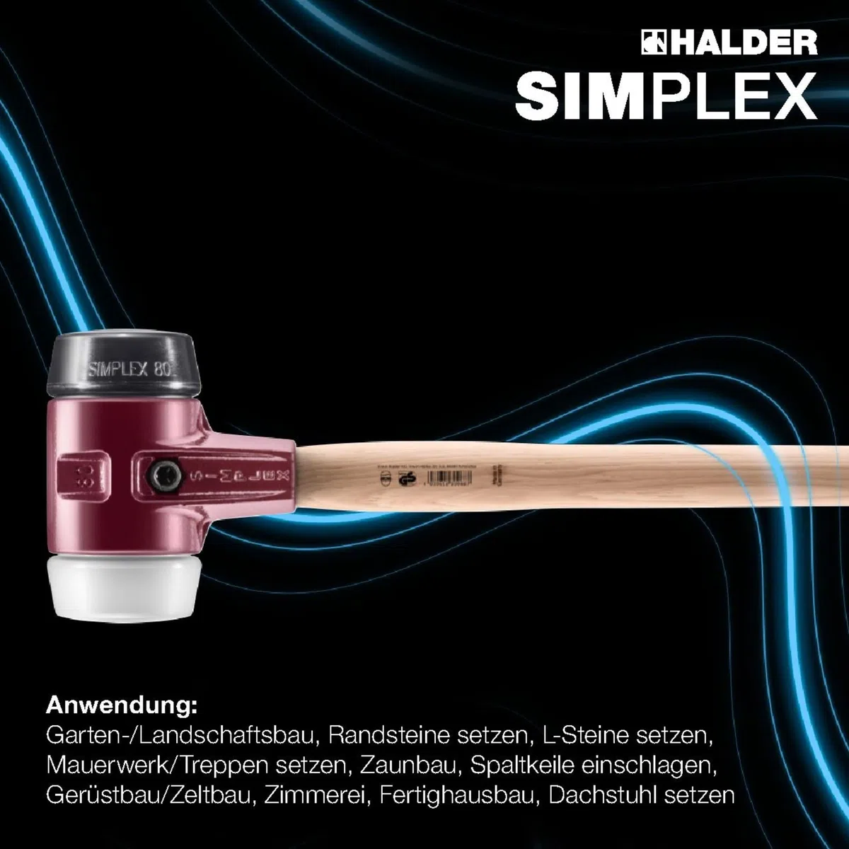 SIMPLEX-Vorschlaghammer, Gummikomposition/Superplastik; mit Tempergussgehäuse und Hickorystiel | D=60 mm | 3027.061