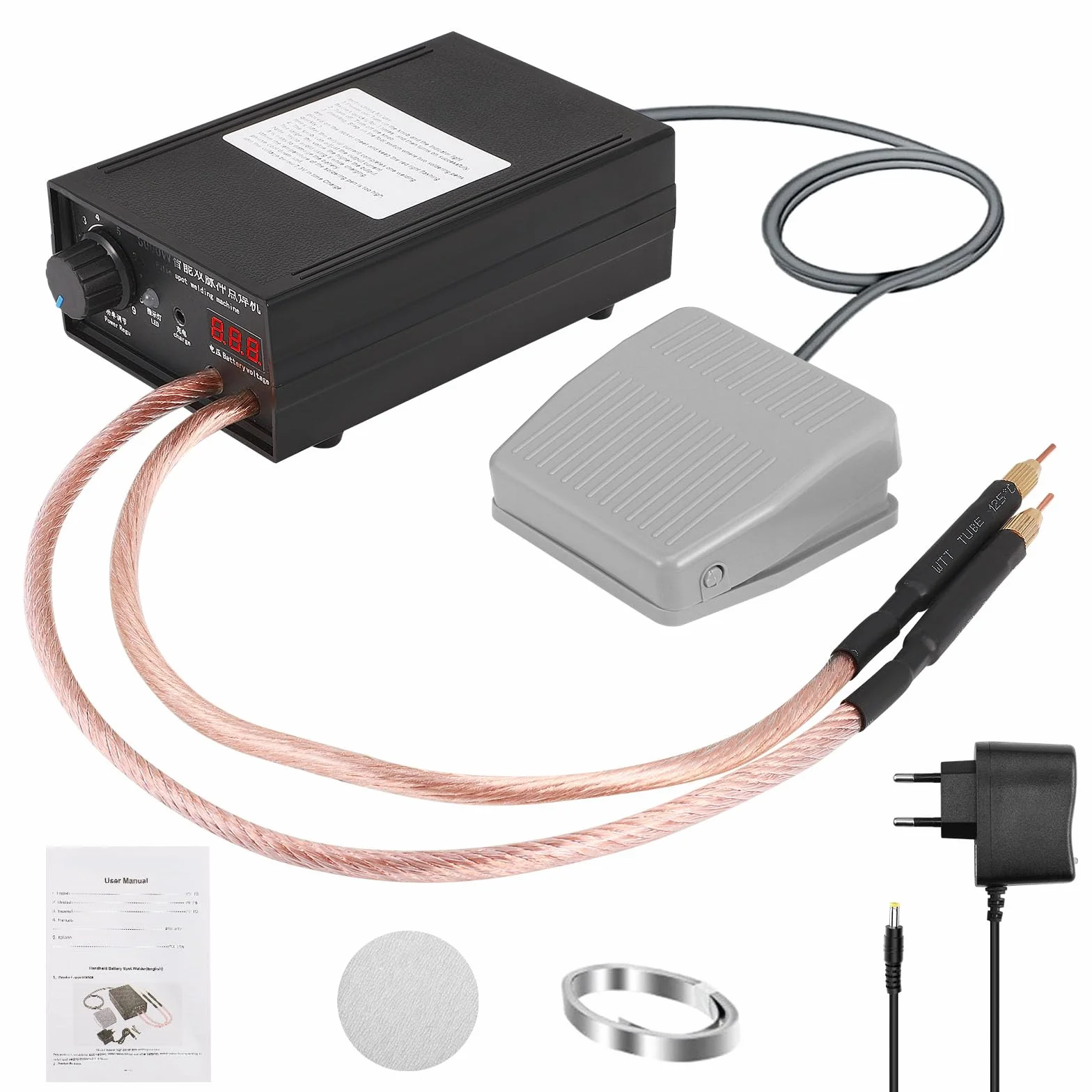 Punktschweißer Einstellbar für Batterien 8000W, Tragbarer Punktschweißer 0,1-0,3mm mit Doppelimpulsausgang 1-9 Geschwindigkeiten Einstellbar durch Pedal für die Herstellung von Batteriepacks