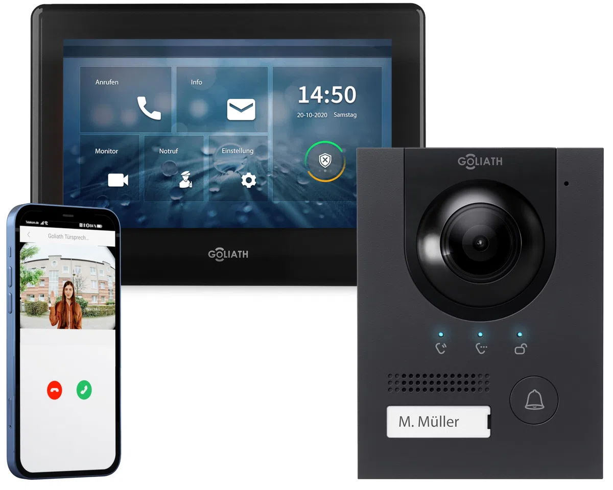 GOLIATH® PRO 2 Draht Türklingel & Türsprechanlage mit Kamera & Monitor [Full HD] - Klingel mit Kamera & Monitor - Doorbell Camera - Video Sprechanlage mit Türöffner - Videotürklingel Weitwinkelkamera