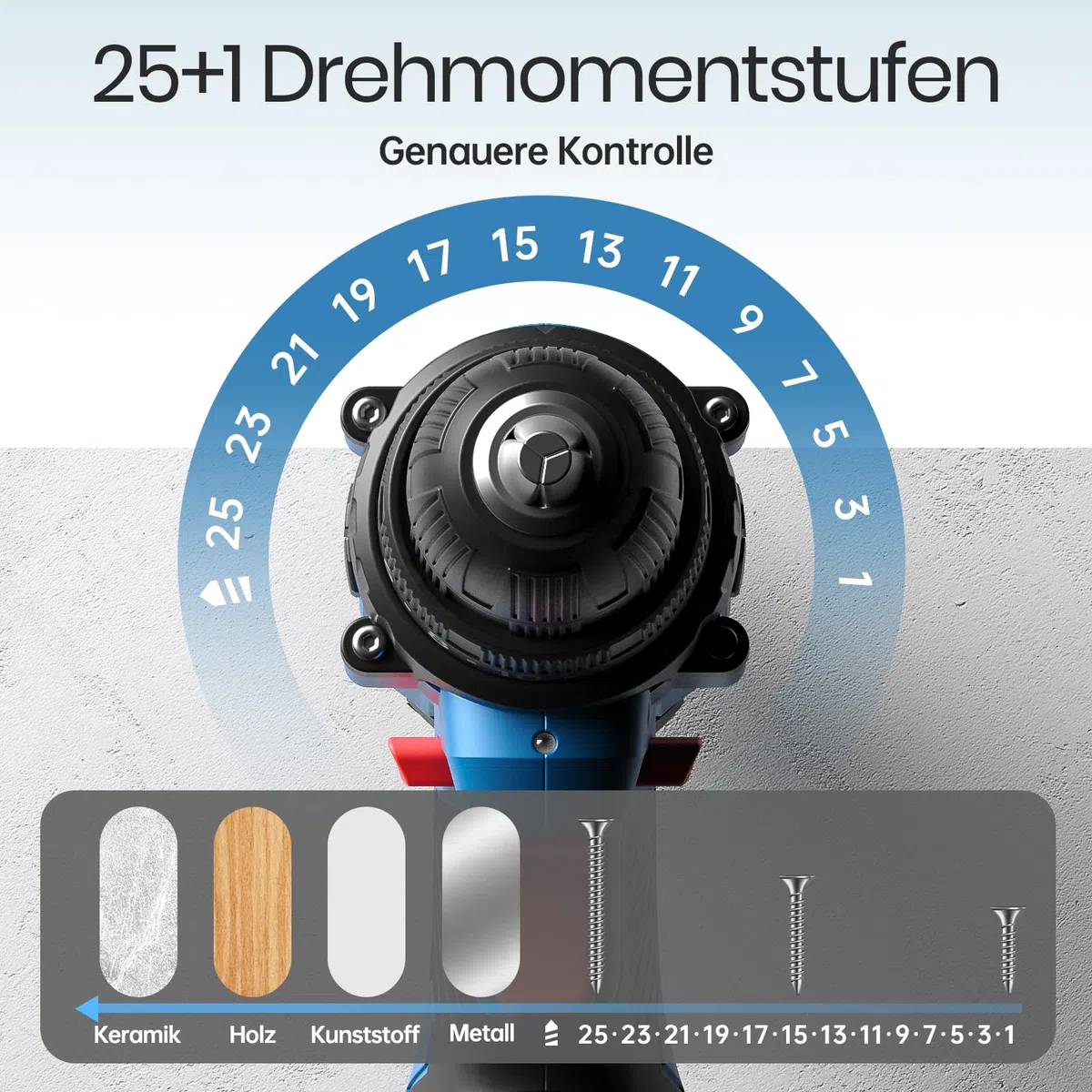 Akkuschrauber, 12V Akku Bohrschrauber Set, 25+1 Akkubohrer 25Nm Drehmoment Max mit 2000mAh Akku, 24tlg Zubehör und Tragetasche, 10mm Bohrfutter, 2-Gang, LED-Licht, Klein Akku Schrauber