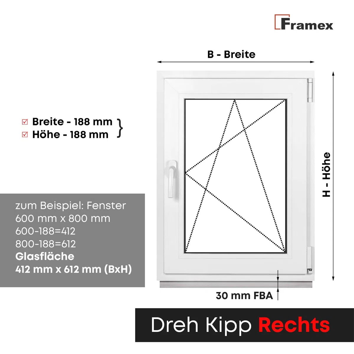 Kellerfenster Fenster Kunststofffenster Weiß Breite x Höhe 80 x 80 cm (800 x 800 mm) 2-fach (32 mm) Dreh Kipp DIN Rechts - Premium - Alle Größen