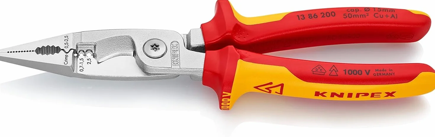 KNIPEX Elektro-Installationszange auf SB-Karte verchromt isoliert mit Mehrkomponenten-Hüllen, VDE-geprüft 200 mm, 13 86 200 SB