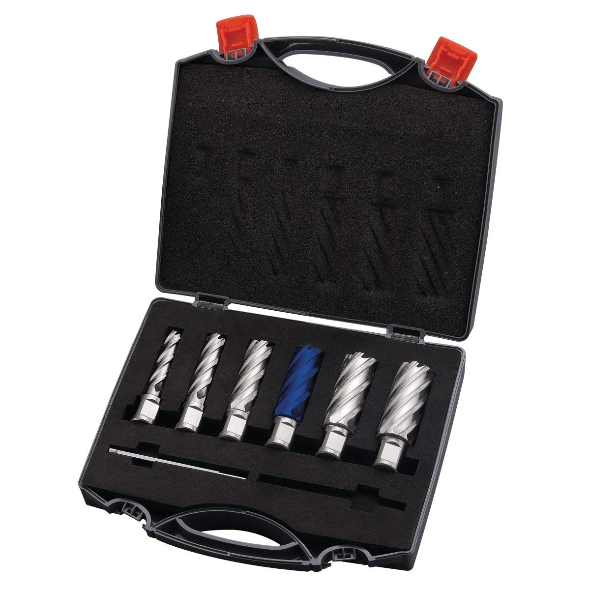 Optimum Kernbohrerset HSS-TiAlN 30 (6-teilig, ø 12/14/16/20/22/25 mm, Weldon, mit Auswerfstift), 3072010