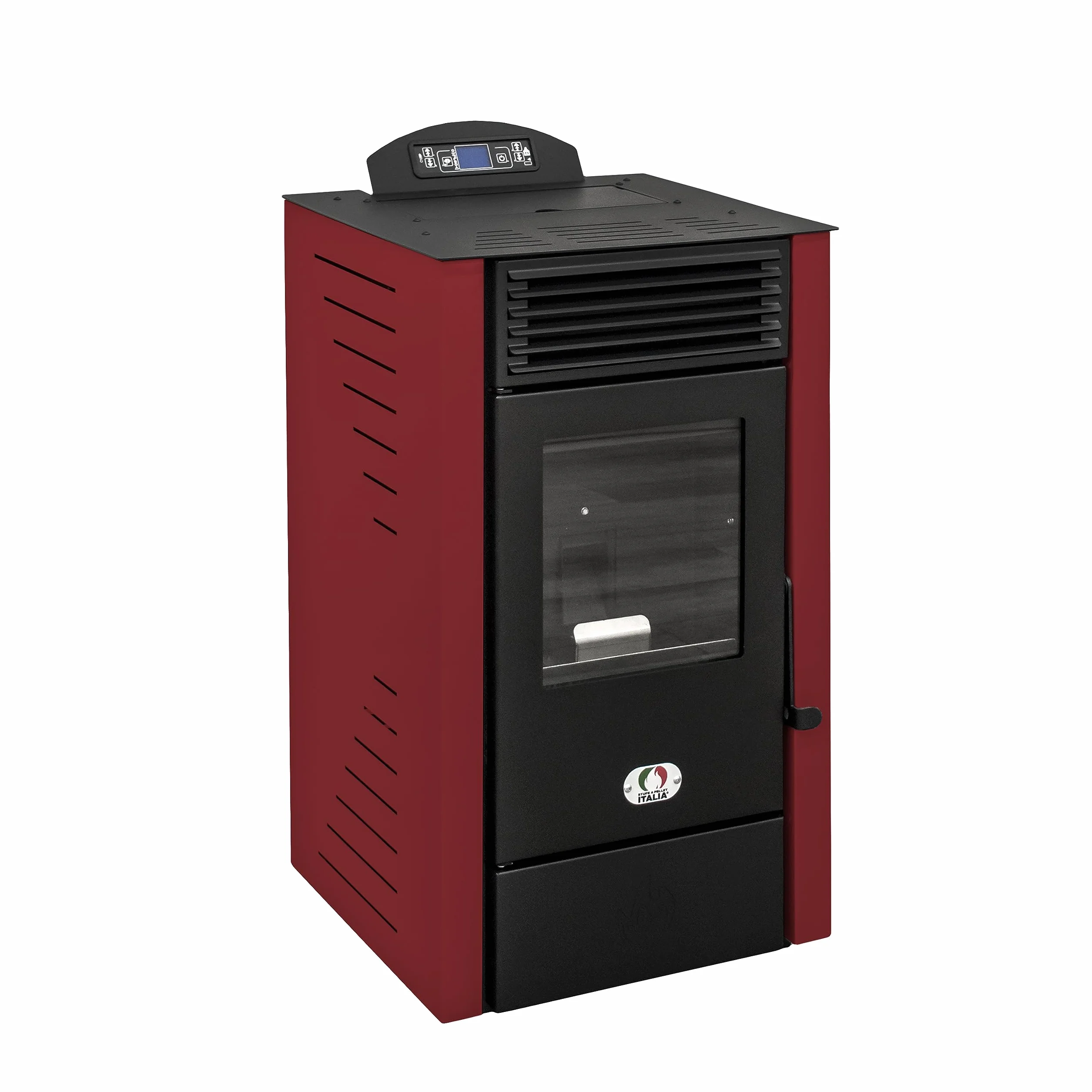 STUFE A PELLET ITALIA California 8 KW WiFi | Pelletöfen Effizienz 91% Heizt 70m² Autonomie 20 Std. Programmierbar WiFi-Steuerung 5 Geschwindigkeiten und Kräfte Kompaktes Design 24 M Garantie Rot