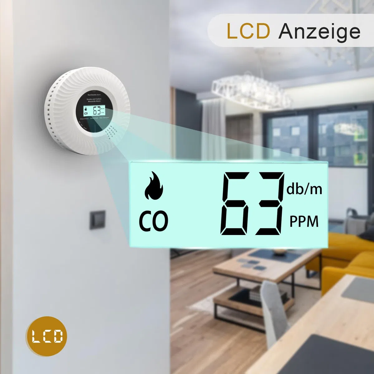 Kohlenmonoxid-Rauchwarnmelder, Kohlenmonoxid-Rauchwarnmelder mit Sprachalarm, 10 Jahre Batterielebensdauer, Zertifiziert nach den Normen EN14604 & EN50291(inkl. Batterie) (Getrennt 2pack)