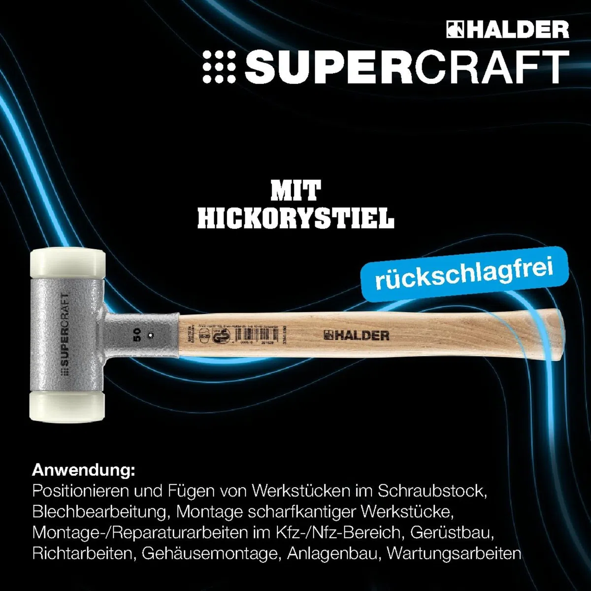 SUPERCRAFT-Schonhammer, mit schwingungsdämpfendem, ergonomisch geformtem und lackiertem Hickorystiel | D=50 mm | 3366.050