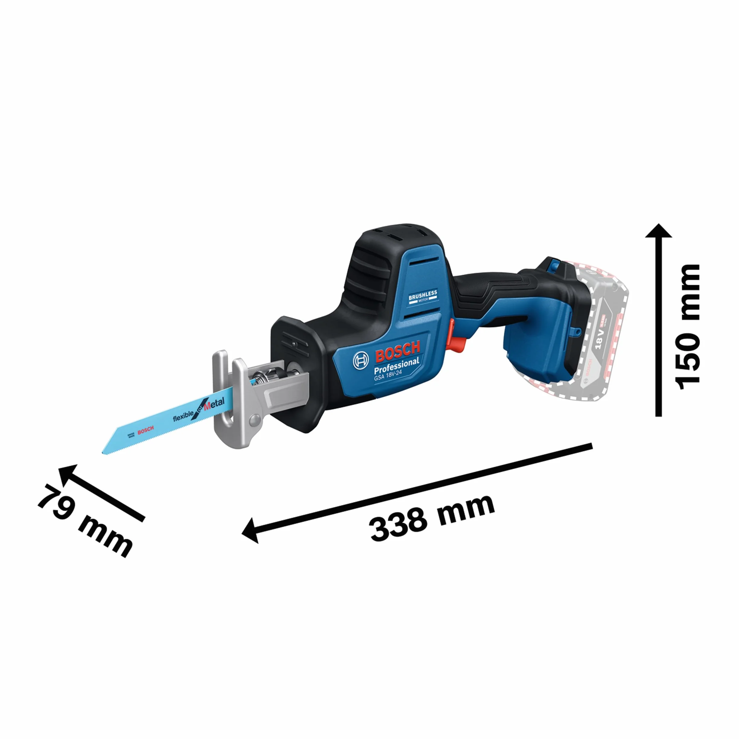 Bosch Professional 18V System Akku Säbelsäge GSA 18V-24 (inkl. Sägeblatt S922EF, S2345X)