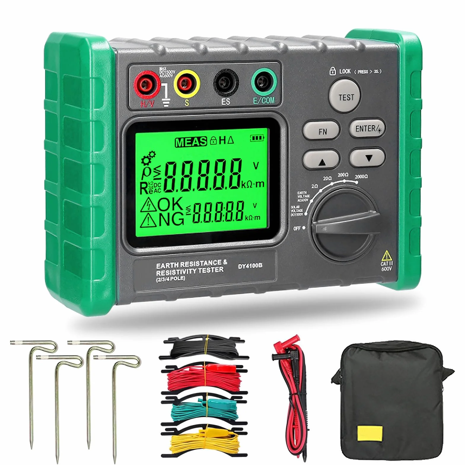 Isolationswiderstandstester, Erdungswiderstandsprüfer 0-2000Ω/ohm Isolationstester Erdspannung AC 0-600V PV Spannung DC 0-1500V Erdungsmessgerät Digital Megaohmmeter Resistance Tester