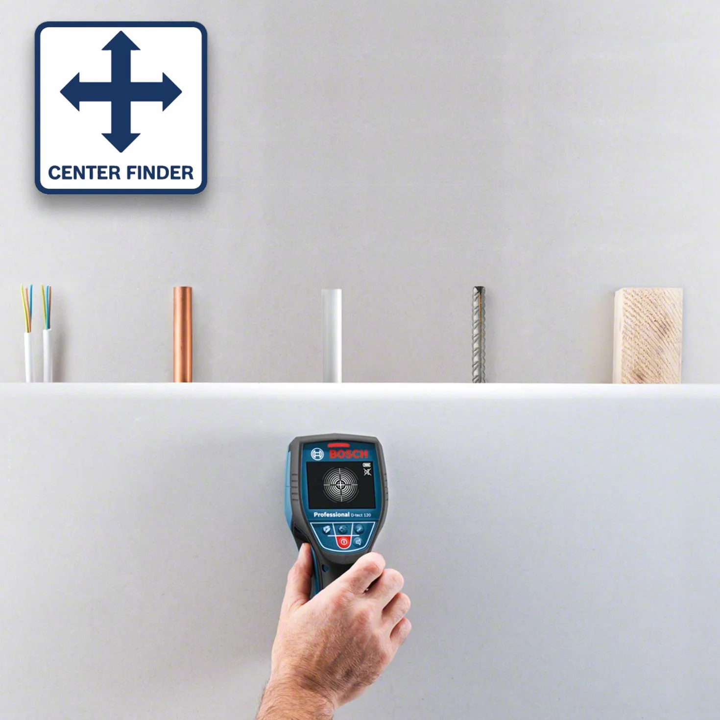 Bosch Professional System Ortungsgerät D-tect (1 Akku 12V, max. Ortungstiefe Kunststoffrohre/Holzunterkonstruktion/spannungsführende Leitungen/Eisenmetalle: 60/38/60/120/120 mm, L-Boxx)