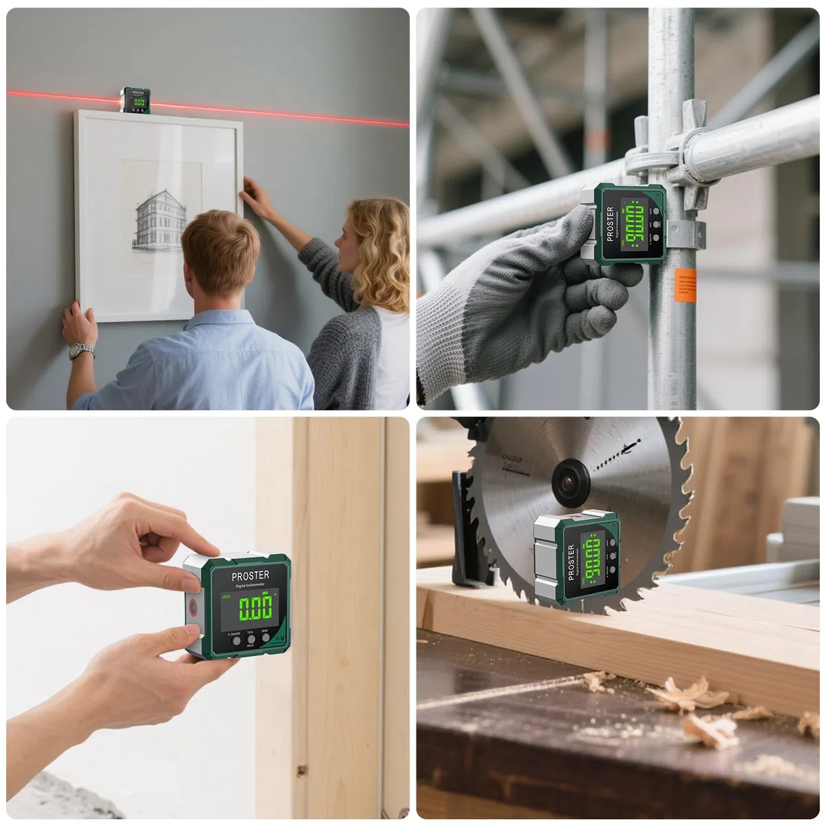 Proster Digitaler Laser- Neigungsmesser Winkelmesser Digital Wasserwaage Laser Winkelmesser - Präzise Magnetisch Wiederaufladbar LCD Display Messgerät für Bau Holz Tischler Werkstatt Profi