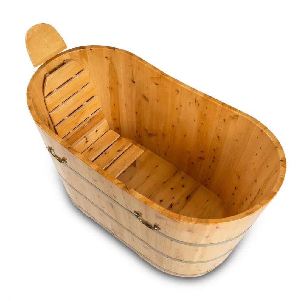 XXL Luxus freistehende Holz-Badewanne 150cm Holzbadewanne Tauchbecken Holzwanne
