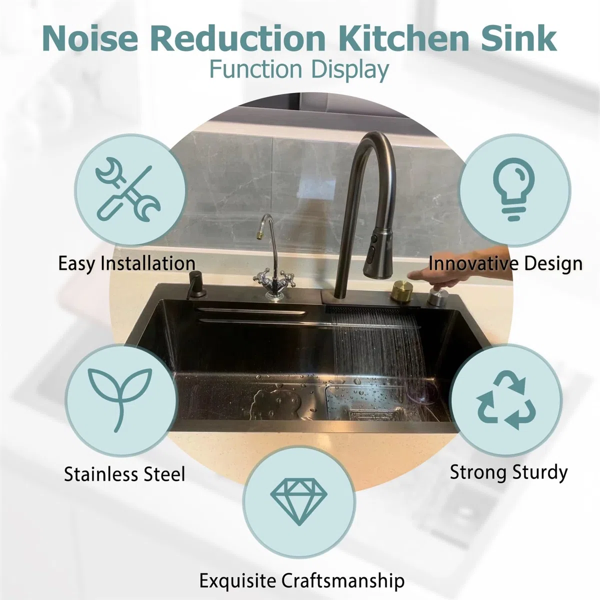 85x45cm Multifunktionale Edelstahl Küchenspüle, Tiefes Wasserfall Barspüle, Display-Spülen-Set Für Den Rechteck Für Den Hausgebrauch, Gläserspüler und Abflusskörbe