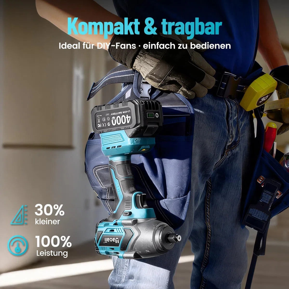 Akku Schlagschrauber 1/2" 1000 Nm, Schlagschrauber LKW Reifenwechsel mit 4000 mAh Akku, Elektrischer Schlagbohrschrauber Bürstenloser Motor mit 5 Stecknüssen
