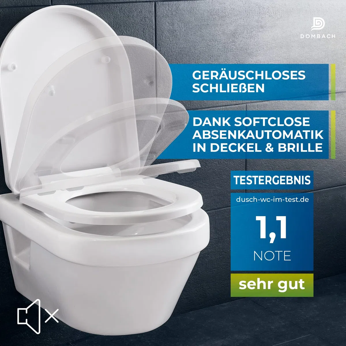 DOMBACH - Premium Toilettendeckel mit Absenkautomatik Abnehmbar (Weiß) WC Sitz mit Absenkautomatik, Klodeckel mit, Klobrille, Toilettensitz, WC Deckel, Toilettenbrille Klobrille, D-Form
