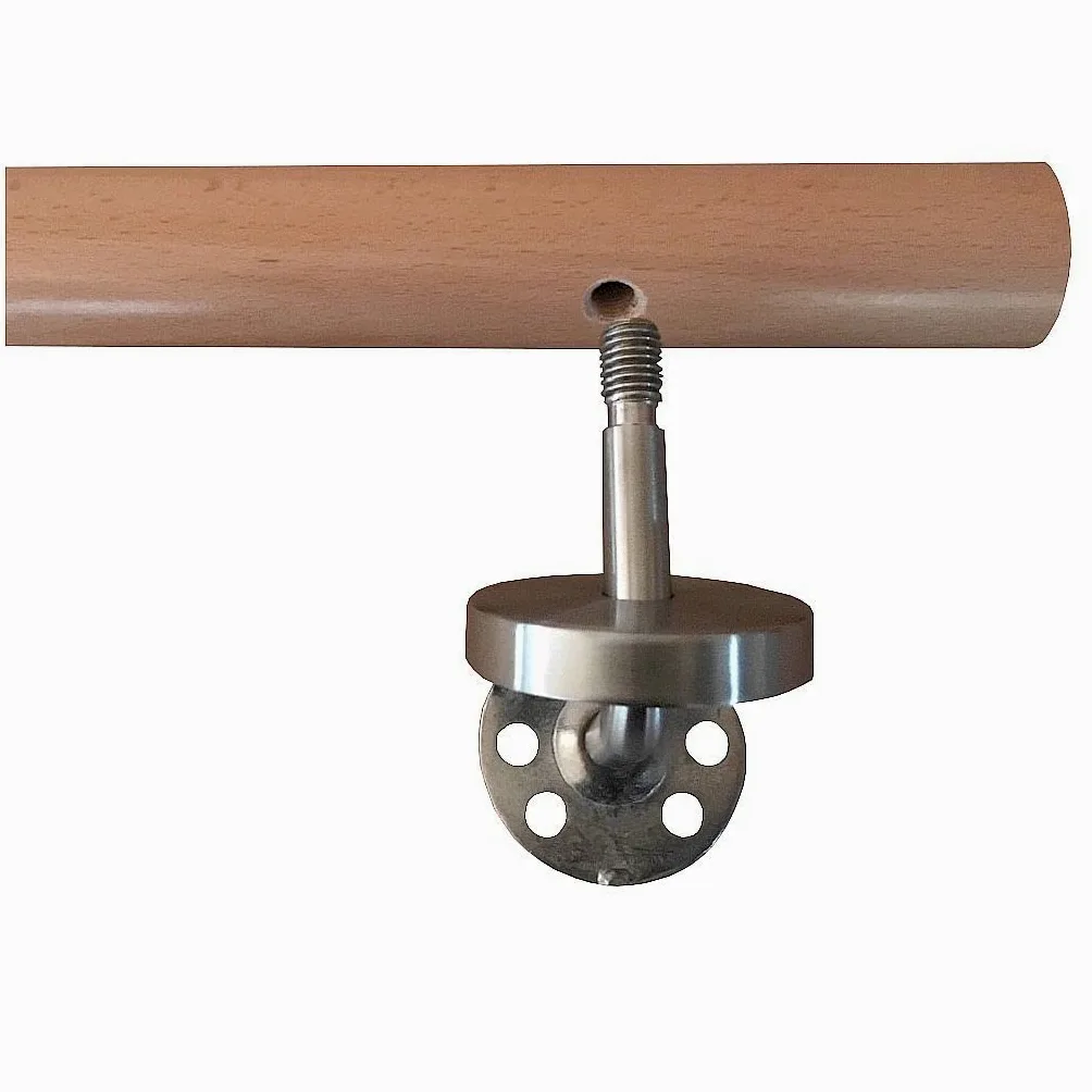 TIBU Buche Geländer Handlauf Treppe Holz Griff gew. Edelstahlhalter, Länge 30 - 500 cm aus einem Stück / Variante:150 cm mit 3 Halter Halbkugel gefräst