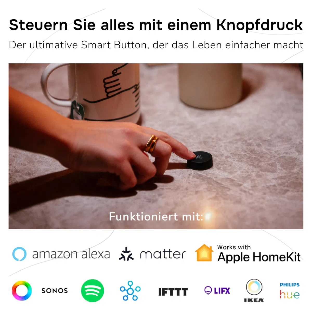 Flic 2 Smart Button - 1er-Pack Flic 2 Tasten - Smart Home Control Buttons – funktioniert mit Hue, LIFX, IKEA Trådfri, Sonos, Spotify, IFTTT und vieles mehr weiß