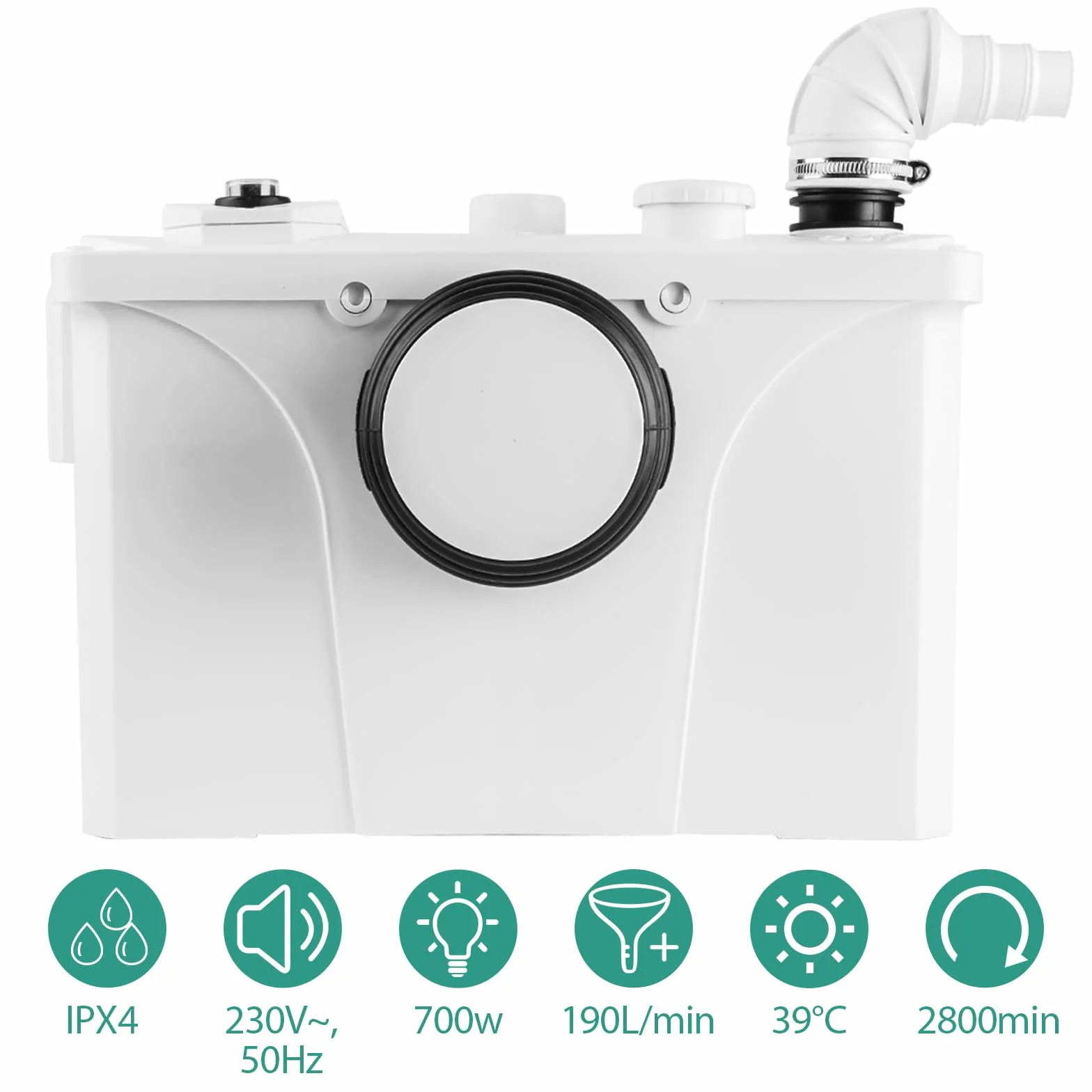Sonnewelt 700W Hebeanlage, 190 L/min Schmutzwasserpumpen, Fäkalienpumpe mit 4 Einlässe, Haushaltspumpe für Dusche Badewannen Waschbecken Waschmaschine Spülmaschinen
