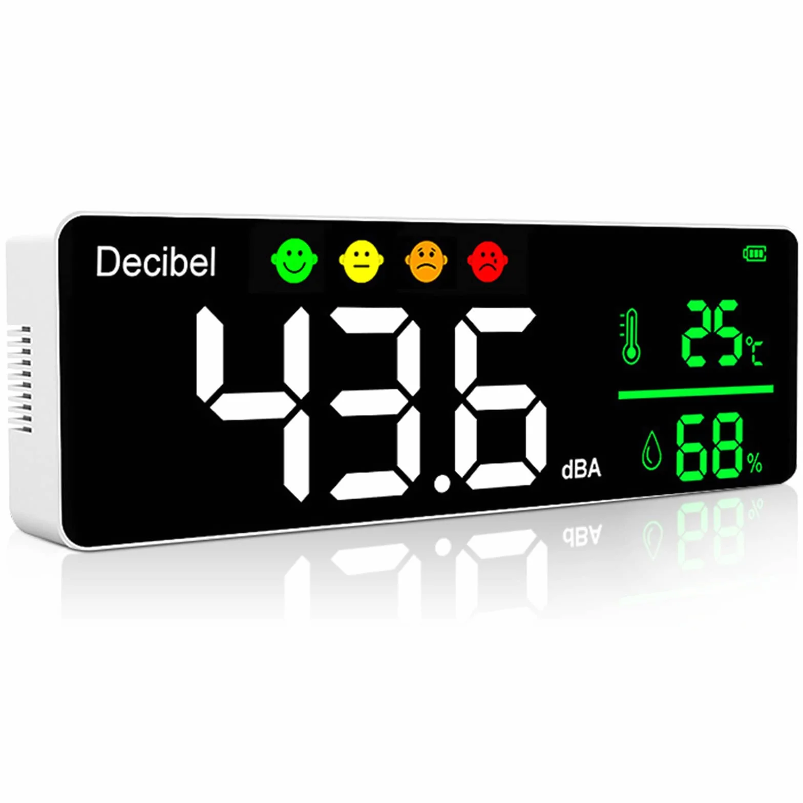 Digitaler Dezibelmessgerät, 3 In 1 Schallpegelmesser Wandbehang Schallpegelmessgerät mit Temperatur & Feuchtigkeits, 30~130dB, 11" Große LED Bildschirm, für Zuhause, Babyzimmer, Bibliothek