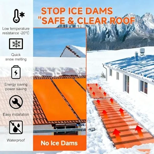 Heizmatten für Schnee und Eis, für Dach und Dachrinnen, 50 ℃/50.0 °C Enteisungsset, Wärmeband für Damm, flexibles PVC-Material, 12 x 180 cm