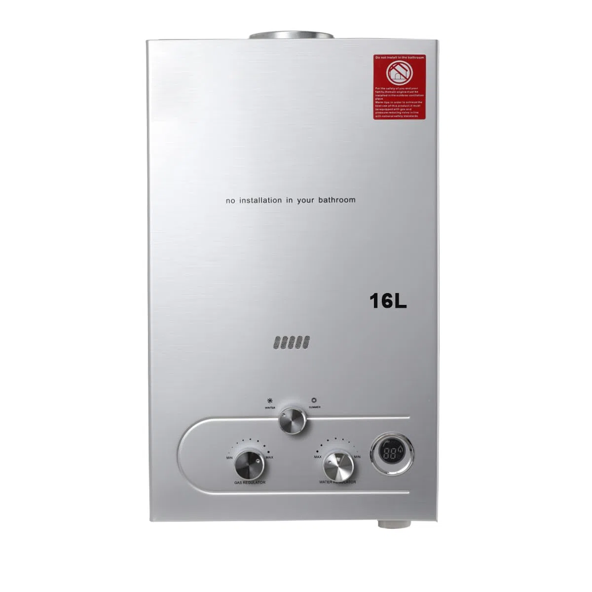 32KW 16L Tragbarer Gas Durchlauferhitzer Propangas Campingdusche für Außenbereich Bad Warmwasser Camping Warmwasserbereiter Warmwasserboiler, Silber