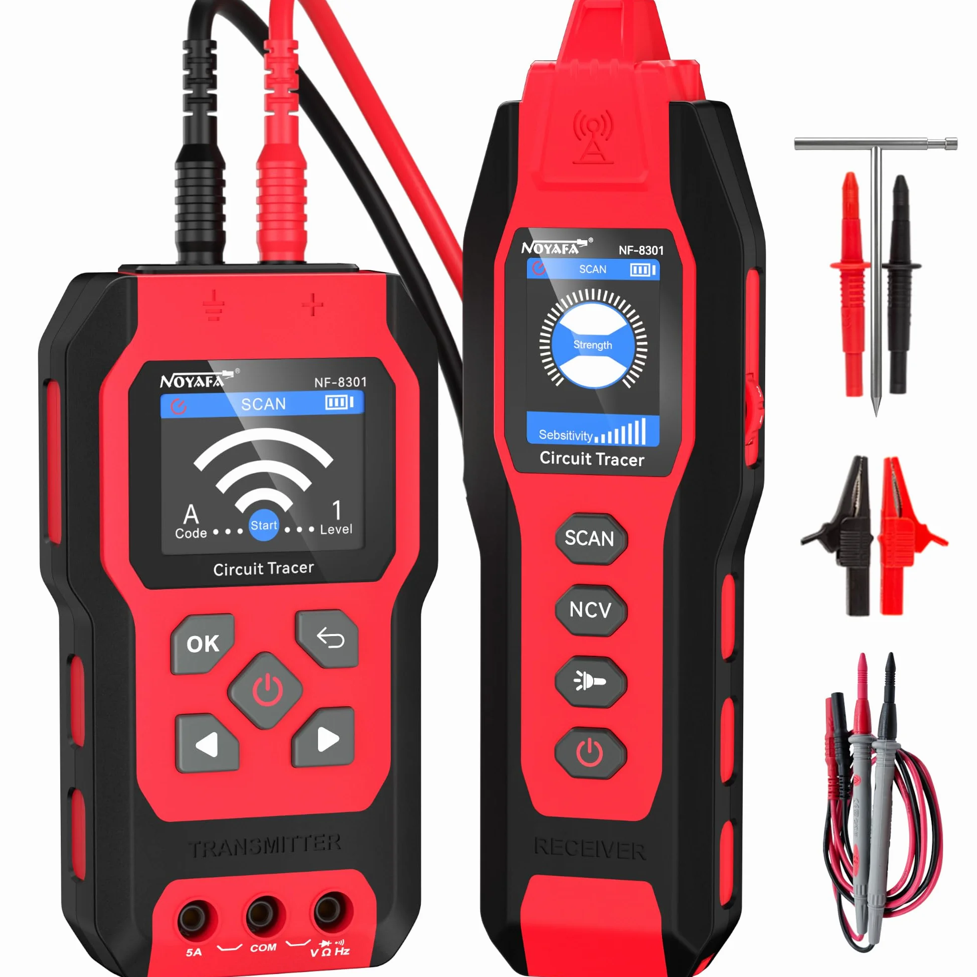 NOYAFA NF-8301 Kabelsuchgerät & Leitungssucher mit Digitalmultimeter, Unterirdischer Kabeldetektor, 8 Stufige Empfindlichkeit, Circuit Tracer für Wand, Sicherungs & Bewässerungskabel