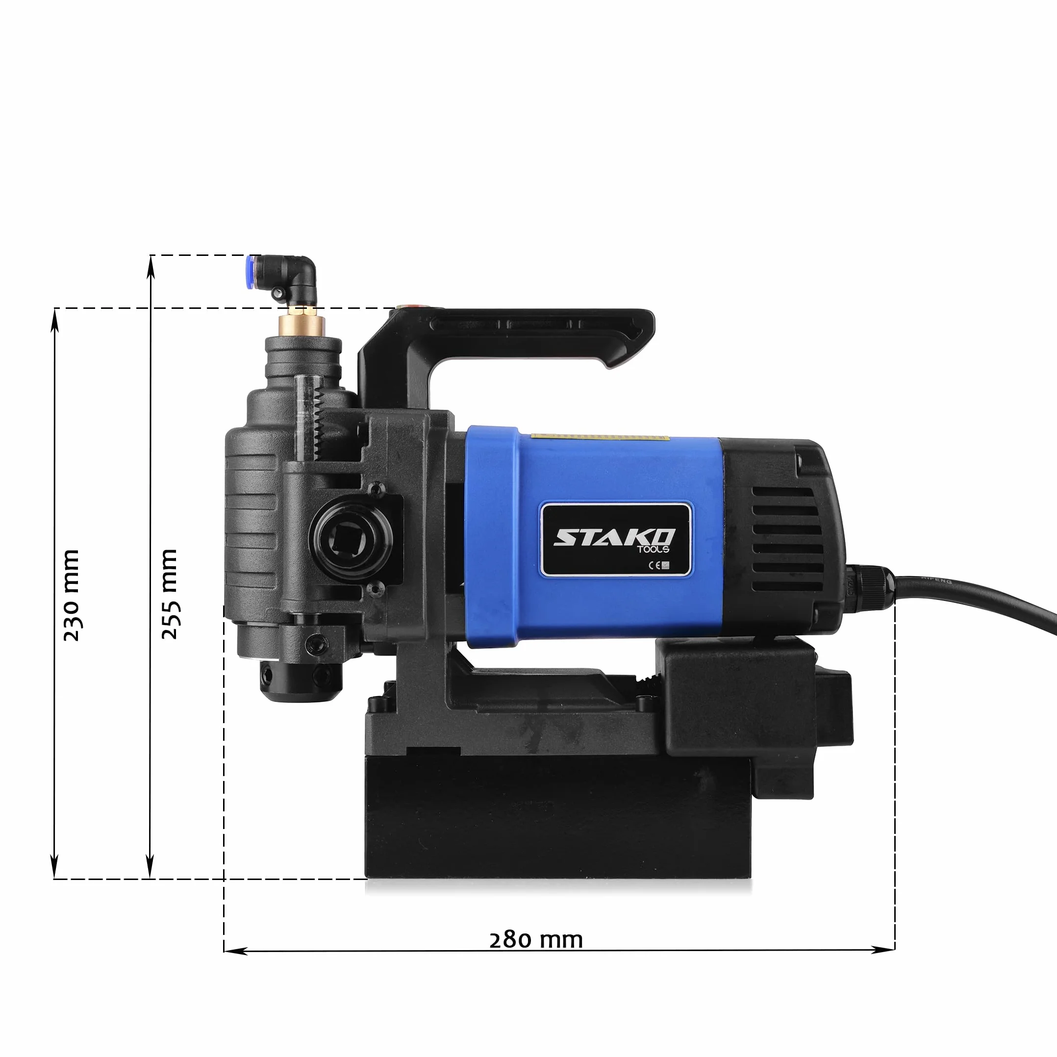 STAKO Magnetbohrmaschine mit Niedrigem Profil 1650 W mit Koffer KCY-38DM – tragbare Kernbohrmaschine für Metallbearbeitung – mit Weldon 19 mm – Leicht 8 kg – Magnetkraft 14500 N – Kernbohrgerät