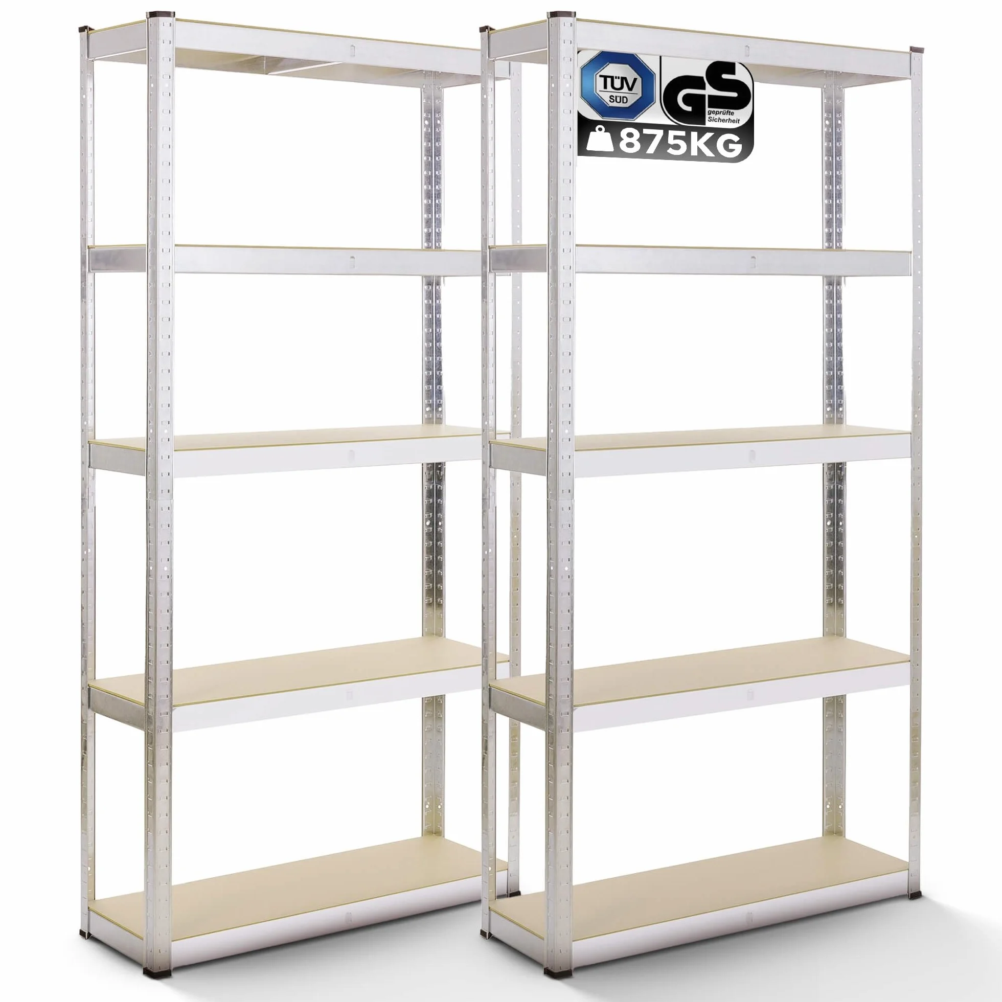 Arebos 2er Set Schwerlastregal 180 x 90 x 40 | 875kg Tragkraft | 0,63 mm | 5 verstellbare MDF-Platten Regal Lagerregal Kellerregal Steckregal Werkstattregal verzinkt