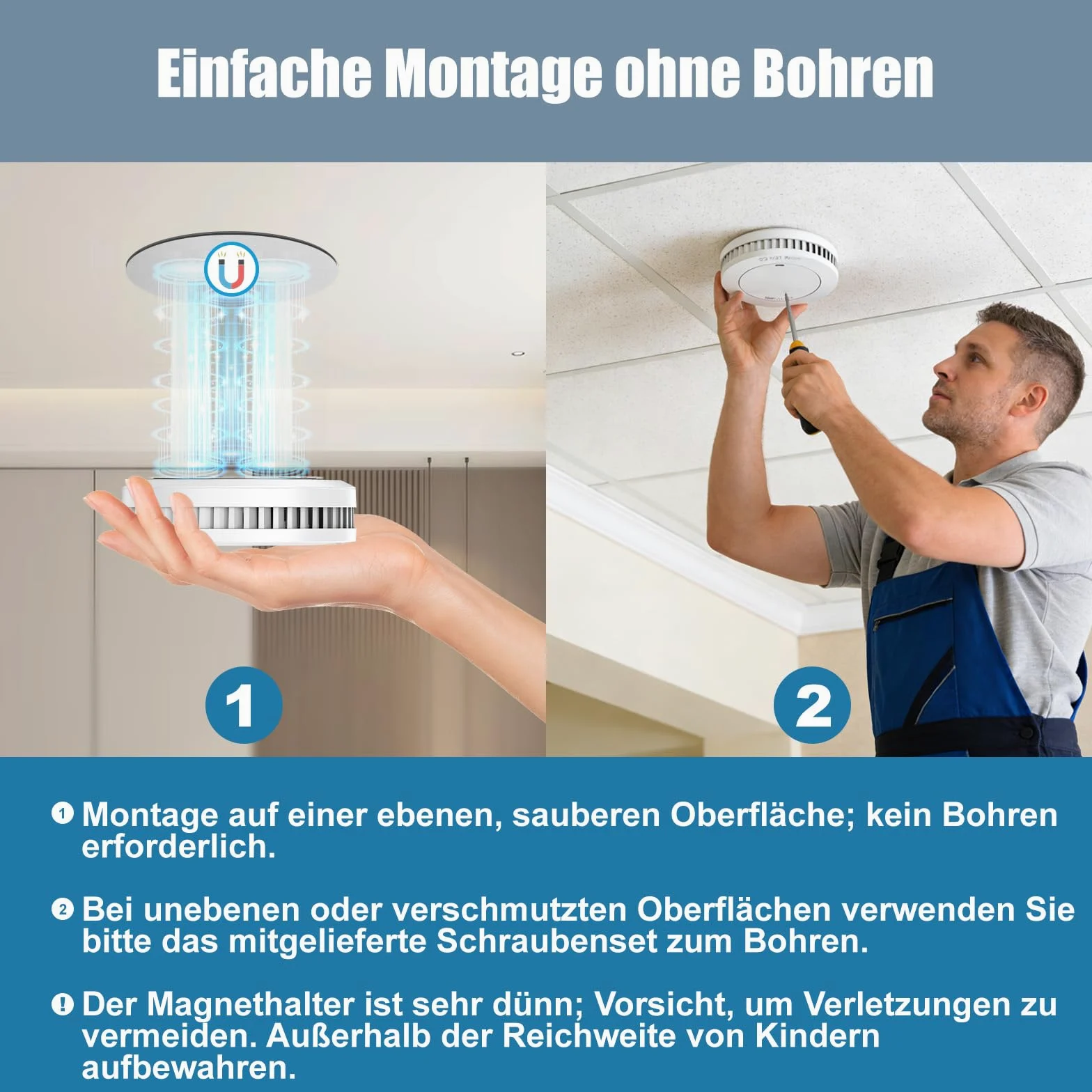 Tüvrheinland Rauchmelder 10 Jahre Batterie Magnethalter Ohne Bohren Feuermelder 4 Stücke EN14604