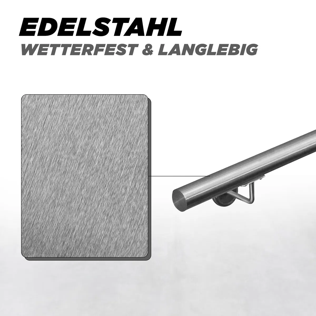 Handlauf Treppengeländer aus Edelstahl, Durchmesser: 4,2 cm, Rostfrei & Wetterfest, Inklusive Montagematerial, Halter, Länge: 100 cm