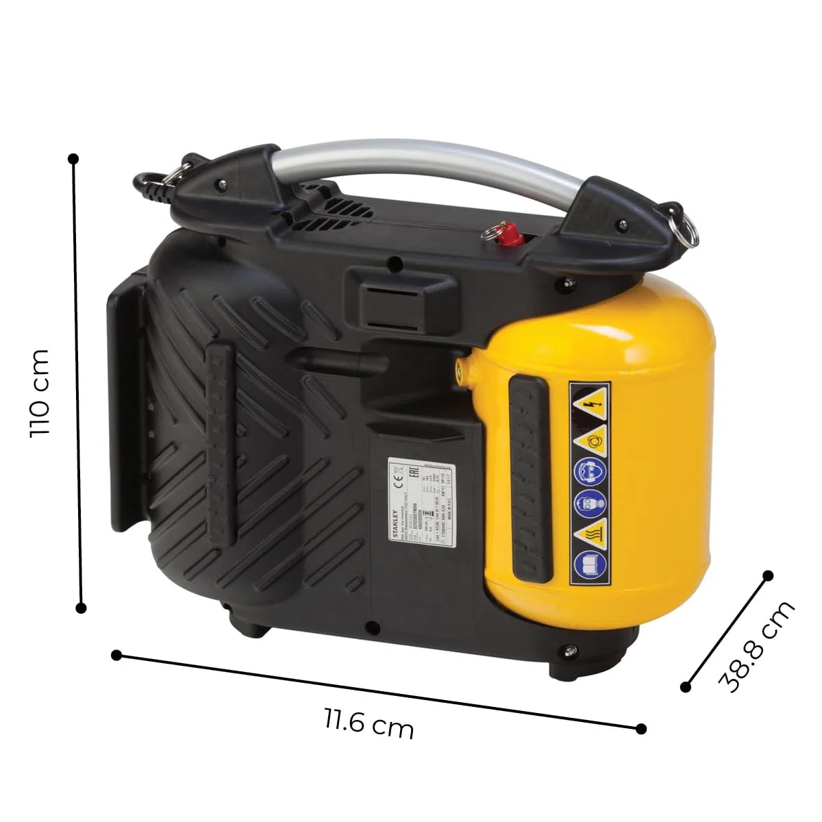 Stanley Kompressor DN200/10/5 - 10 Bar - 5L - 180L/Min - Tragbar für Autozubehör - Mini Kompressor mit Handgriff und Trageriemen - Gelb