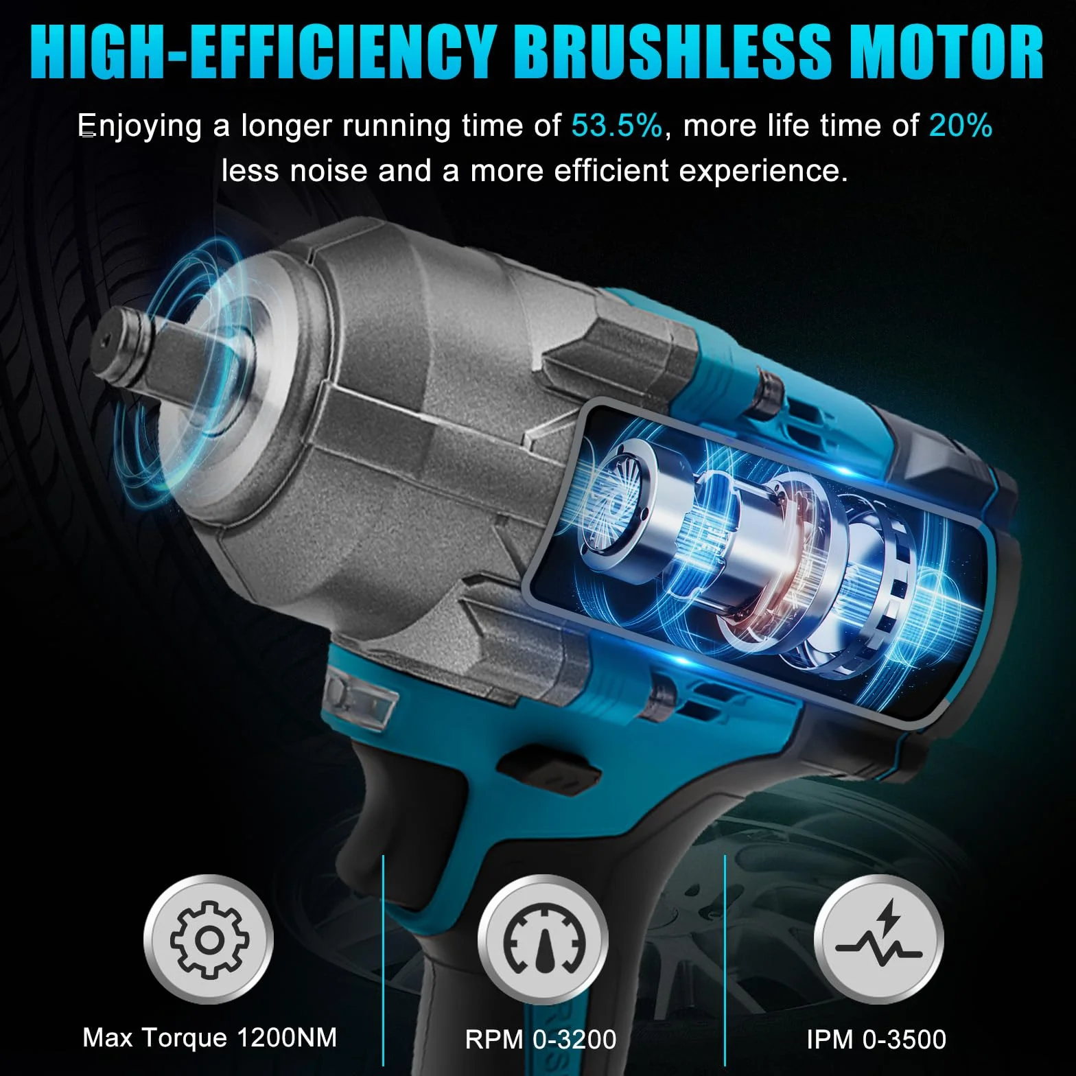 1200Nm Akku Schlagschrauber für Makita 18V Akku(Ohne Batterie), 1/2 Zoll Bürstenloser Drehschlagschrauber mit 6 Stecknüsse und LED-Licht, für Gerüstbau, Autoreifen und Automobilmontage