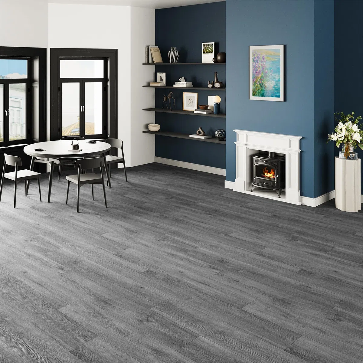 Selbstklebende Bodenfliesen Vinyl-Bodenfliesen Holzoptik zum Abziehen und Aufkleben, 2,0 mm 36 Dielen kratzfest, für Wohnzimmer Flur Büro Bodendielen (5,02m², Dunkelgrau)