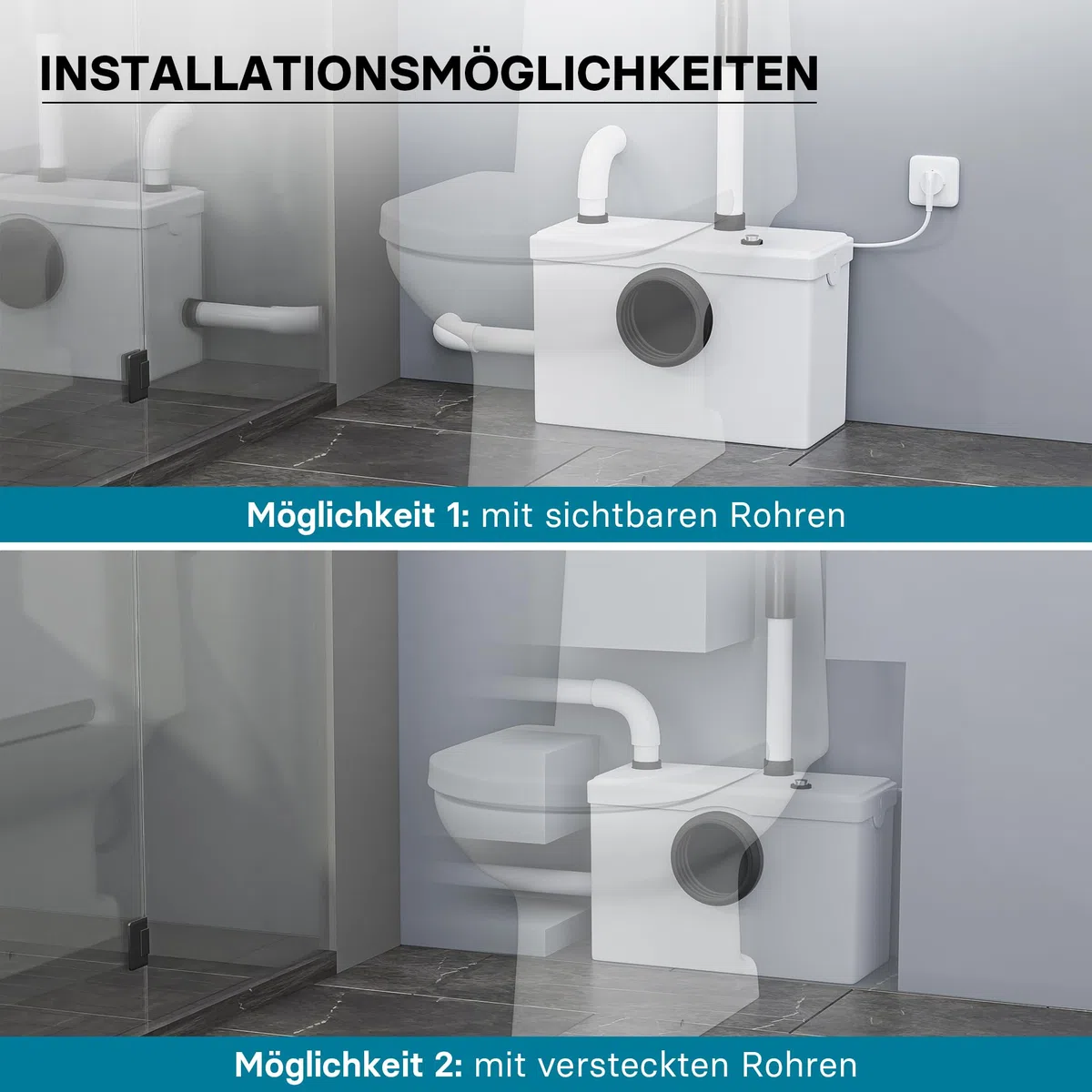 Wiltec 3/1 Kleinhebeanlage 600 W mit Häcksler, Hebeanlage bis 10 m Höhe, Abwasserhebeanlage mit 3 Einlässen, für WC und Dusche