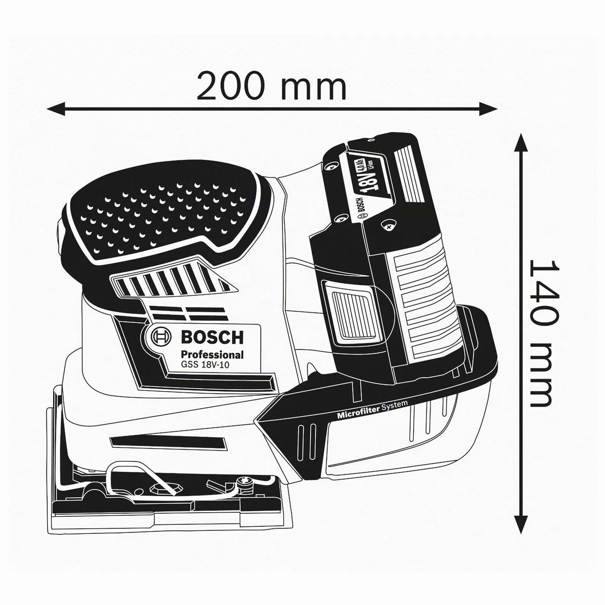 Bosch Professional 18V System Akku Schwingschleifer GSS 18V-10 (Schwingkreis-Ø: 1,6 mm, ohne Akku/ Ladegerät)