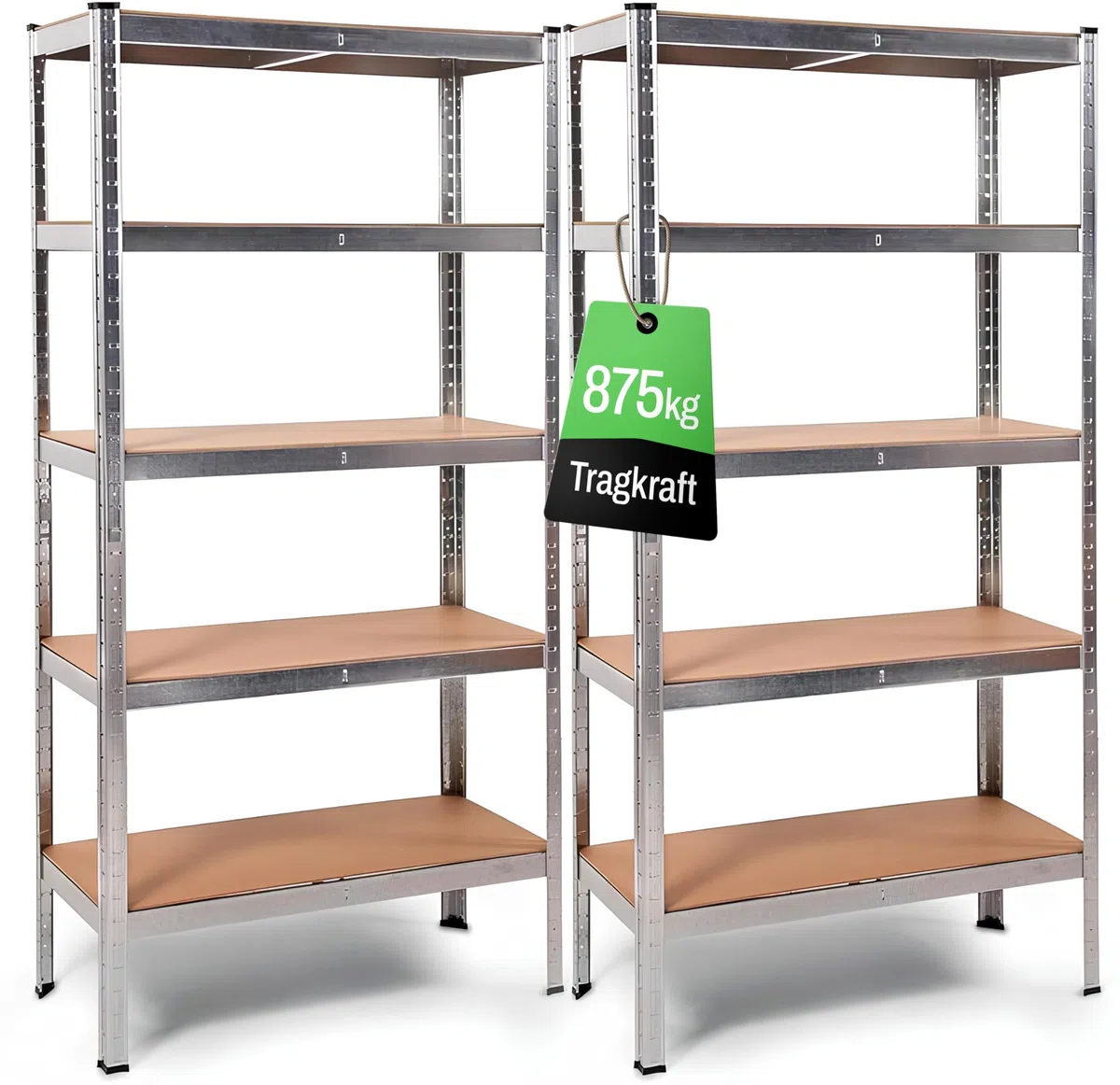 Ondis24 2X Metallregal Thomas, Lagerregal 90x40x180 (H) cm, Kellerregal bis 875kg belastbar, Silber, mit 5 Fachböden, je 175 kg belastbar, höhenverstellbar, Schwerlastregal - Doppelpack!