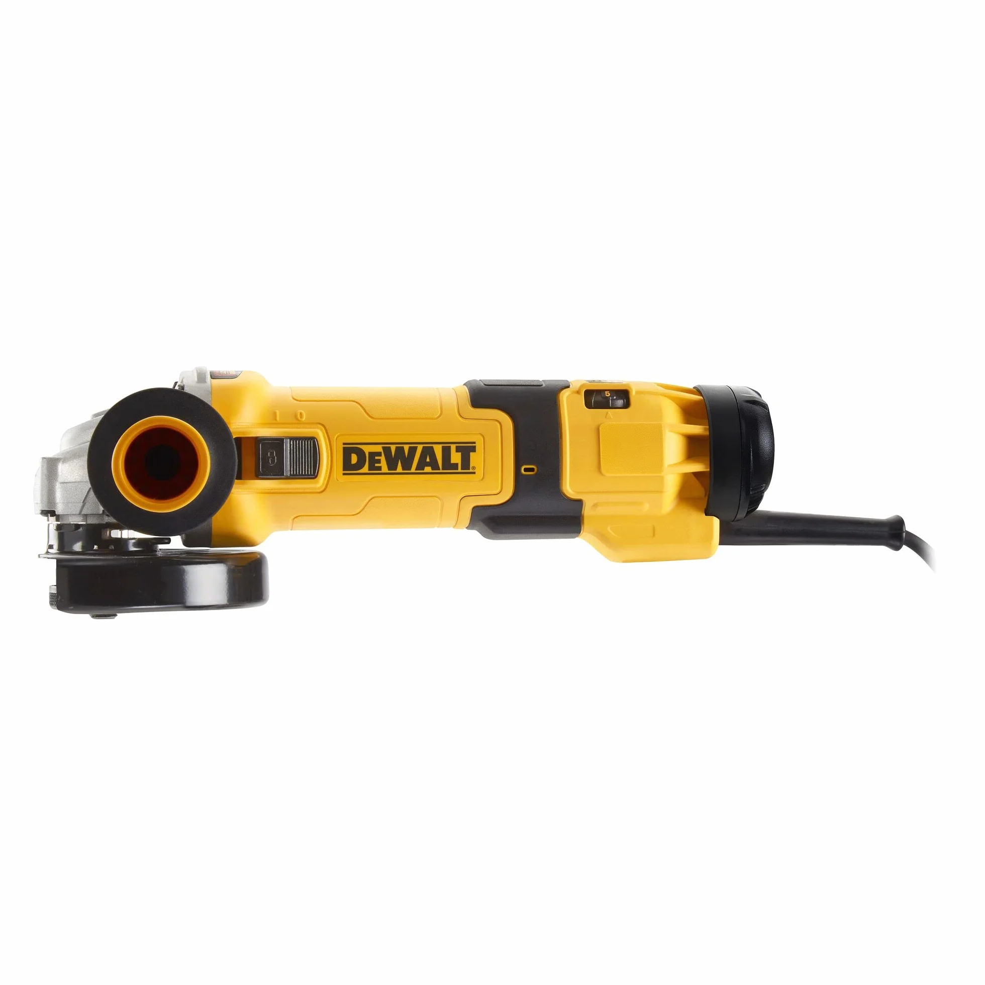 Dewalt 125 mm Winkelschleifer DWE4257 (1.500 Watt, Epoxidharz geschützte Motorwicklung, Wiederanlaufschutz, Sanftanlauf, Überlastschutz, Drehzahlvorwahl, elektronische Kupplung, M14 Spindel)