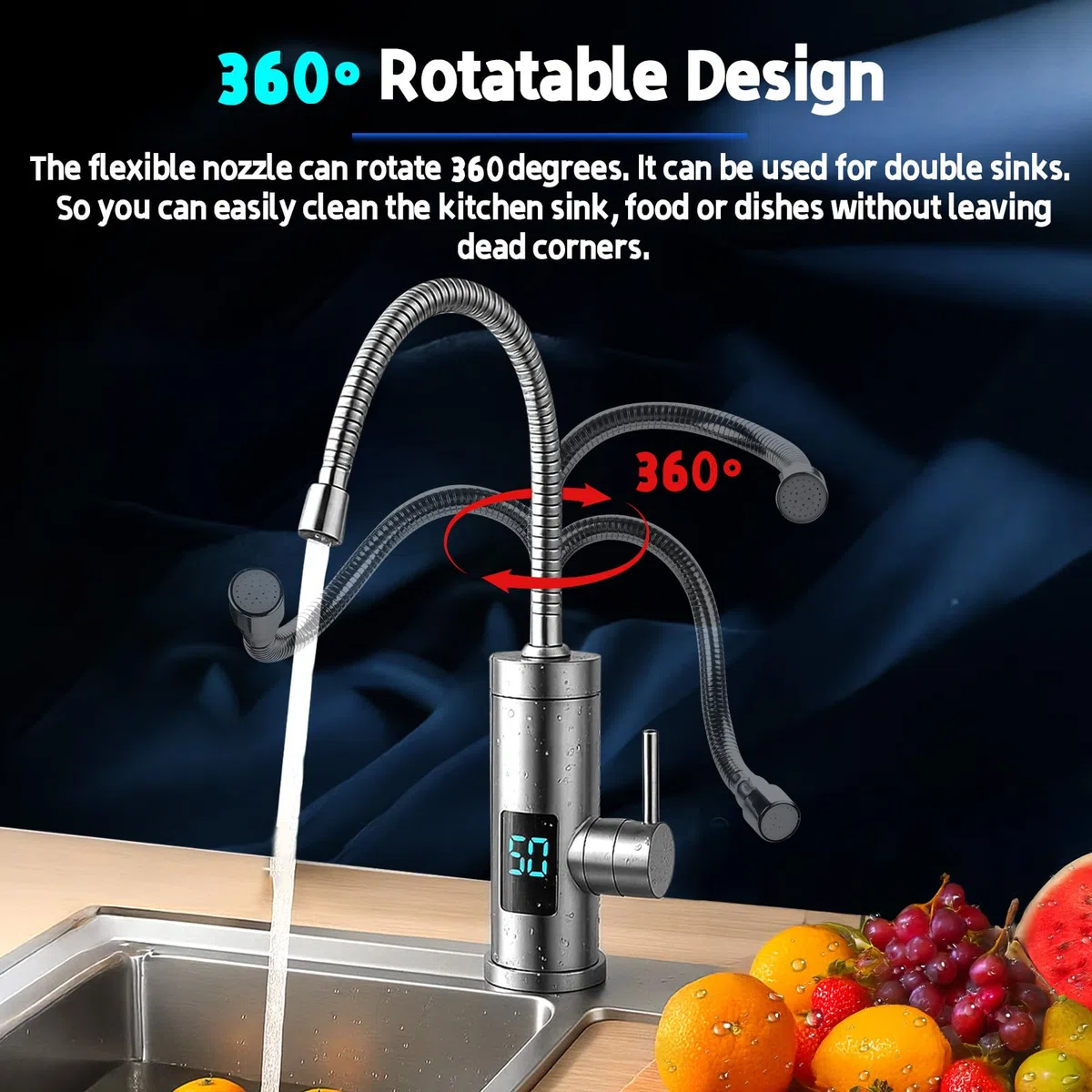 Elektrischer Wasserhahn mit Durchlauferhitzer, 220V 3000W Warmwasserhahn Küchenarmatur Smart Heater Wasserboiler für Küche, Garten, Bad, Wohwagen, Camping