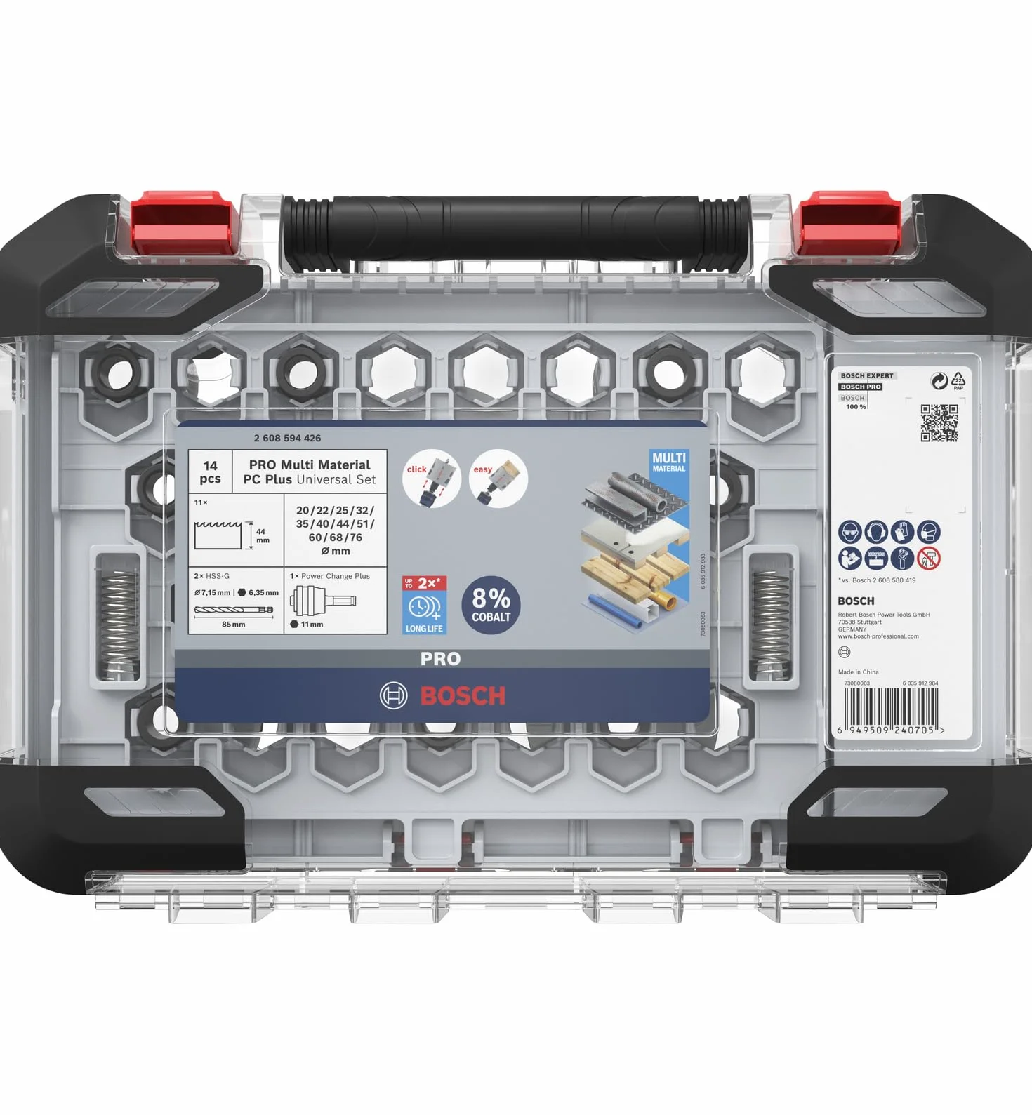 Bosch 14x PRO Multi Material Power Change Plus Lochsäge-Set – Transparentes Etui (für Weichholz, Trockenbauwand, Ø 20-76 mm, Professional Zubehör Bohrmaschine)