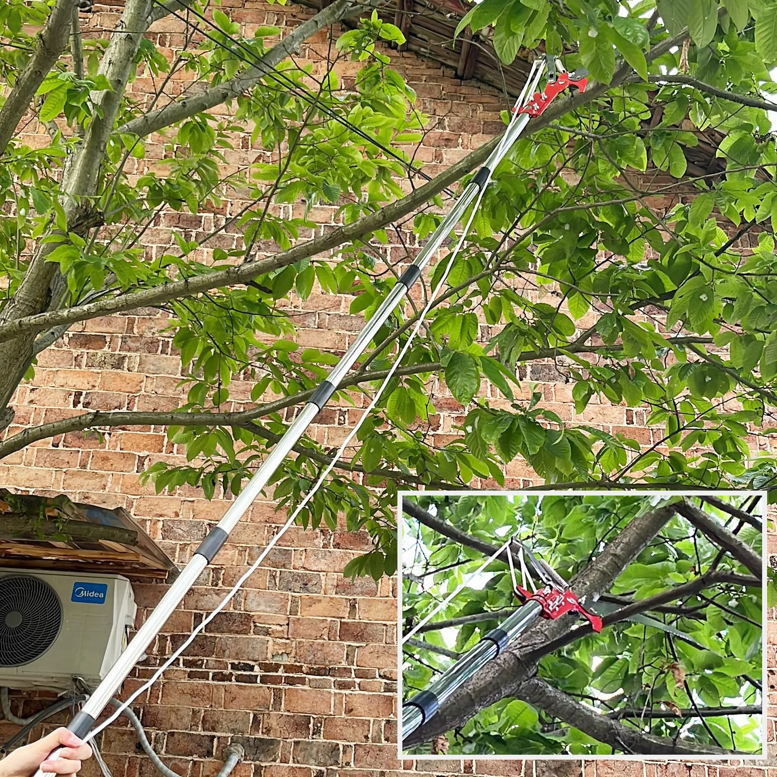 Astschere Teleskop mit Astsäge, 82-402cm Astsäge mit Teleskopstiel, Einstellbare Länge Seilzug Gartensäge Baumsäge, Leichter Edelstahl Teleskopsäge Hochentaster, Manuell Baumschere für hohe Äste
