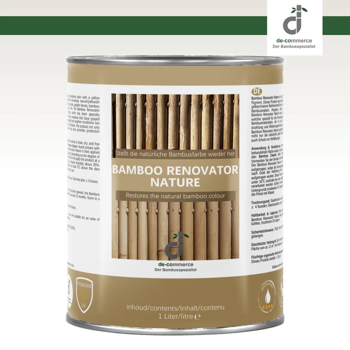 DE-COmmerce Bambus Pflege Bamboo RENOVATOR Nature helle Beize für Farbauffrischung Lasur 1 Liter