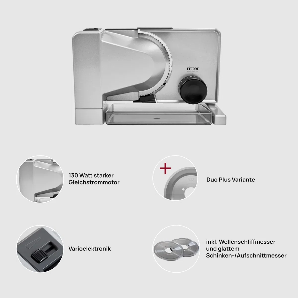 ritter Serano 7 Universalhobel, elektrischer Hobel mit Gleichstrommotor, Made in Germany, silberfarbenes Metall