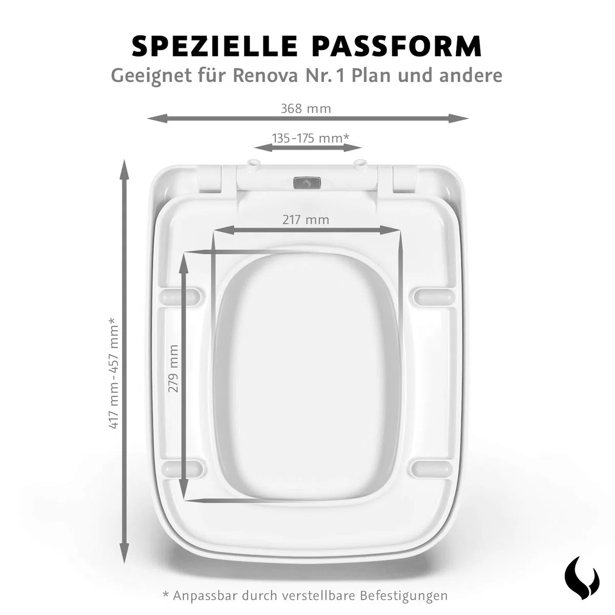 Bullseat® WC-Sitz Eckig – passgenau für Keramag/Geberit Renova Nr. 1 Plan | Toilettensitz mit Softclose, abnehmbar | Klobrille aus Urea-Duroplast | Klodeckel Montage von oben